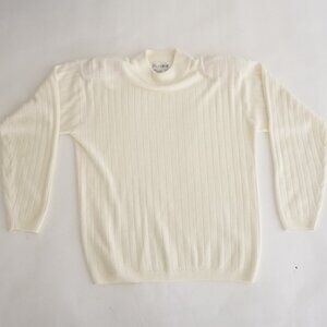 Vintage M.J. Carroll Cream Ribbed Cottagecore Mock Neck Sweater L